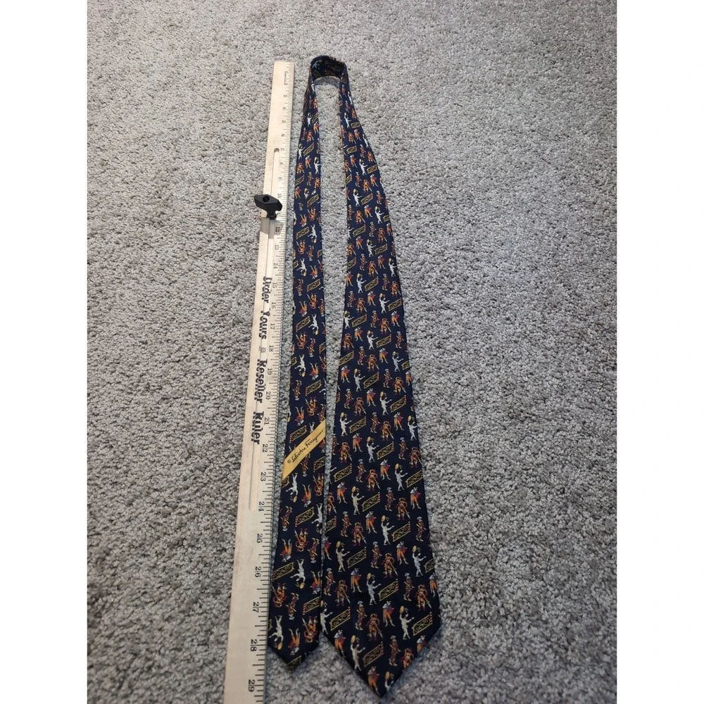 Salvatore Ferragamo Silk‎ Necktie Mens Harlequin Figures Blue Made in Italy